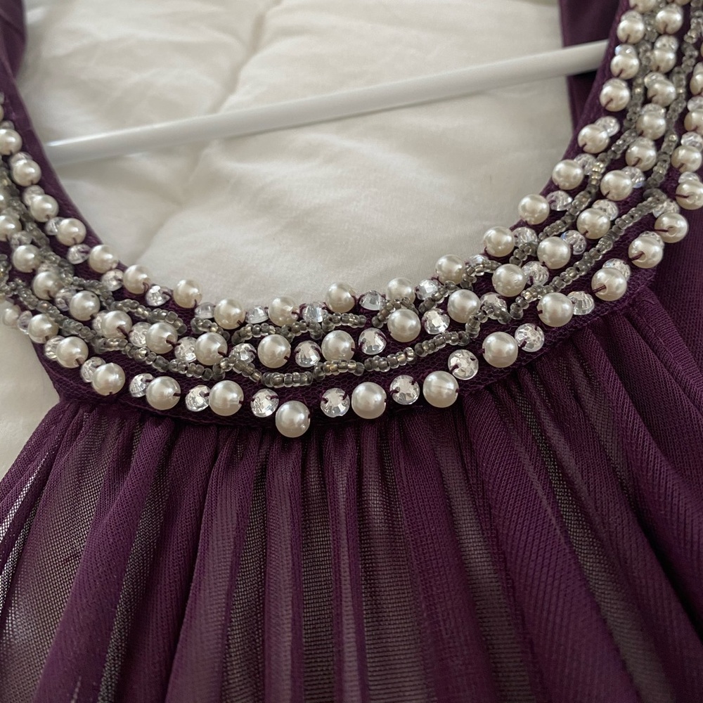 David’s Bridal deep purple knee-length dress
